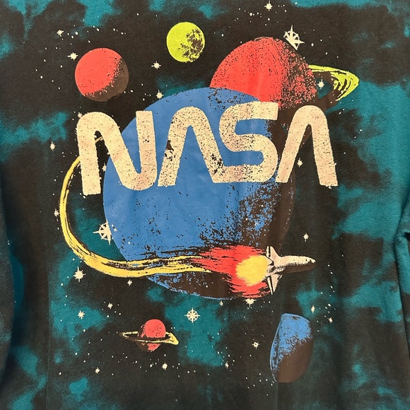 Fifth Sun Women’s Long Sleeve NASA Shirt - Blue and Black Tie-Dye Size Medium - Picture 2 of 6